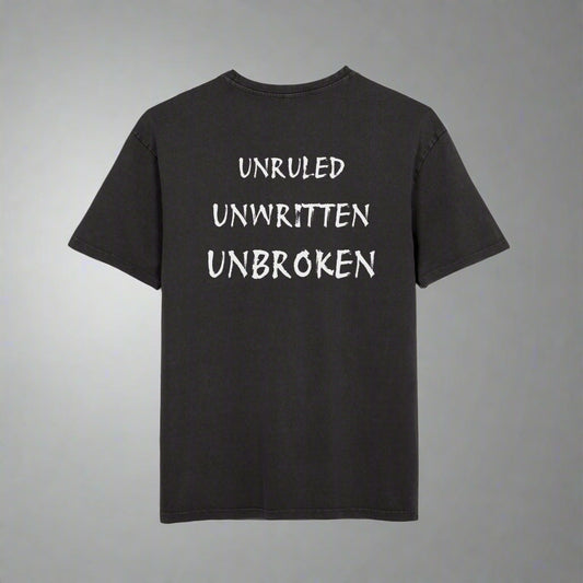 Oversize Tee with Motivational Quote UNWRITTEN UNRULED UNBROKEN